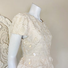Load image into Gallery viewer, Lulu&#39;s | Womens Cream Chiffon Sequin Cap Sleeve Fit and Flare Dress | Size: L
