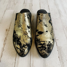 Load image into Gallery viewer, Very Volatile | Womens Black and Gold Leather Mule Booties | Size: 7
