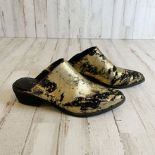 Load image into Gallery viewer, Very Volatile | Womens Black and Gold Leather Mule Booties | Size: 7
