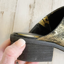 Load image into Gallery viewer, Very Volatile | Womens Black and Gold Leather Mule Booties | Size: 7
