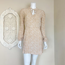Load image into Gallery viewer, Anthropologie | Womens Rue Stiic Gold and Cream Animal Print Tie Neck Long Sleeve Dress | Size: S
