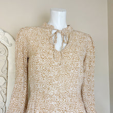 Load image into Gallery viewer, Anthropologie | Womens Rue Stiic Gold and Cream Animal Print Tie Neck Long Sleeve Dress | Size: S
