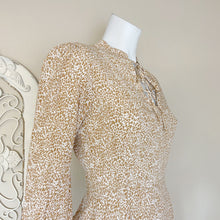 Load image into Gallery viewer, Anthropologie | Womens Rue Stiic Gold and Cream Animal Print Tie Neck Long Sleeve Dress | Size: S
