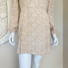 Load image into Gallery viewer, Anthropologie | Womens Rue Stiic Gold and Cream Animal Print Tie Neck Long Sleeve Dress | Size: S

