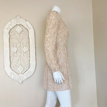 Load image into Gallery viewer, Anthropologie | Womens Rue Stiic Gold and Cream Animal Print Tie Neck Long Sleeve Dress | Size: S

