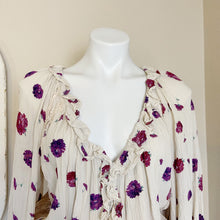 Load image into Gallery viewer, Free People | Womens Cream and Purple Poppy Print and Lace Long Sleeve Bodysuit | Size: M
