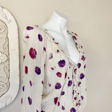 Load image into Gallery viewer, Free People | Womens Cream and Purple Poppy Print and Lace Long Sleeve Bodysuit | Size: M
