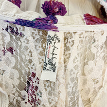 Load image into Gallery viewer, Free People | Womens Cream and Purple Poppy Print and Lace Long Sleeve Bodysuit | Size: M
