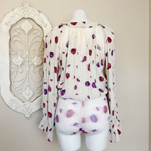 Load image into Gallery viewer, Free People | Womens Cream and Purple Poppy Print and Lace Long Sleeve Bodysuit | Size: M
