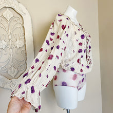 Load image into Gallery viewer, Free People | Womens Cream and Purple Poppy Print and Lace Long Sleeve Bodysuit | Size: M
