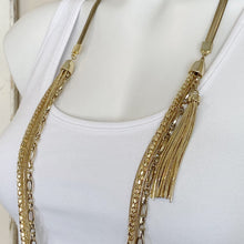 Load image into Gallery viewer, Chico&#39;s | Women&#39;s Gold Long Chain and Tassel Mixed Media Necklace
