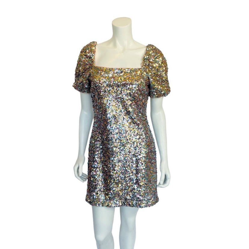 Lulu's | Women's Colorful Sequin Puff Short Sleeve Mini Dress | Size: M