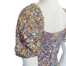 Load image into Gallery viewer, Lulu&#39;s | Women&#39;s Colorful Sequin Puff Short Sleeve Mini Dress | Size: M

