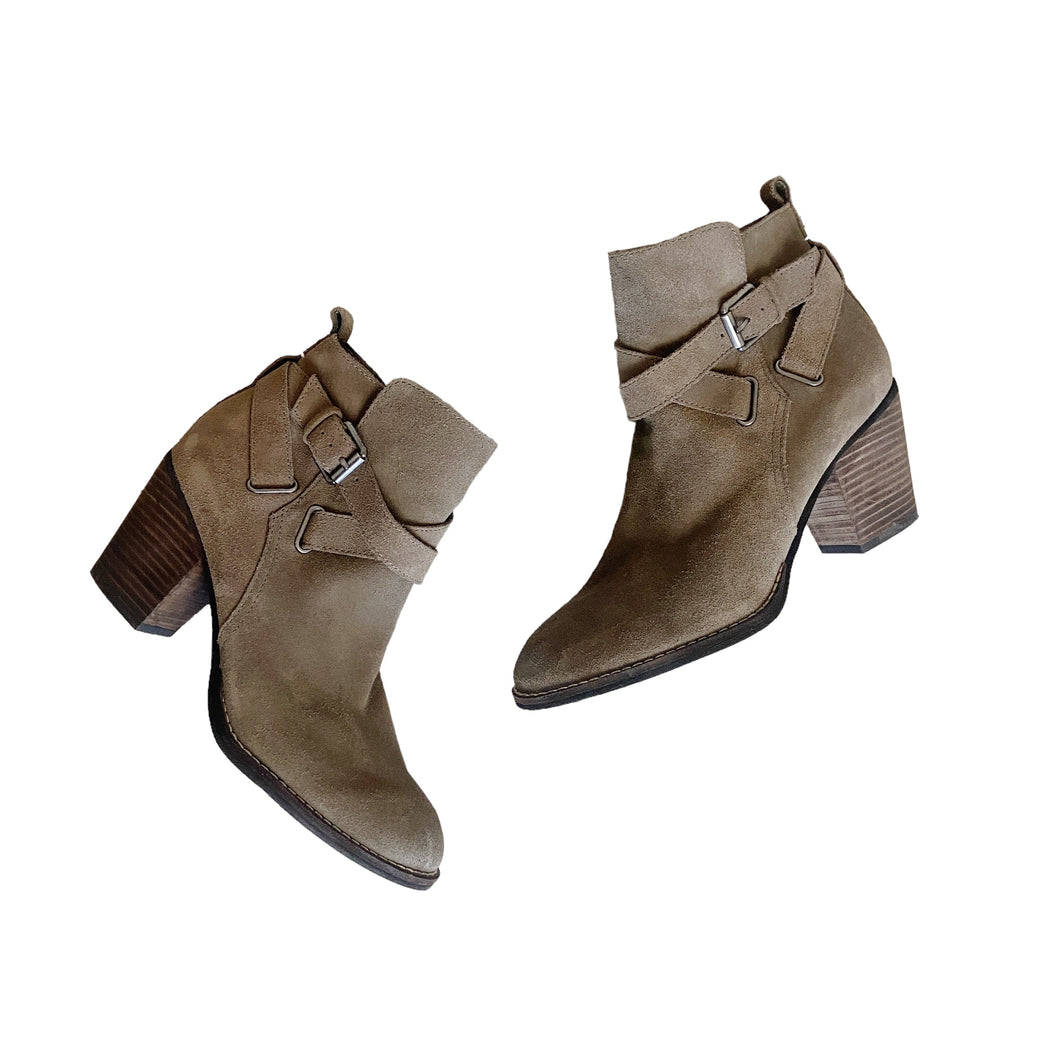 Sam Edelman | Women's Taupe Suede Morris Heel Booties | Size: 8.5