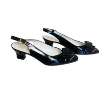 Load image into Gallery viewer, Bruno Magli | Women&#39;s Black Patent Leather Slingback Kitten Heel with Bow | Size: 38.5
