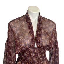 Load image into Gallery viewer, Zara | Women&#39;s Burgundy Boho Print Sheer Tie Waist Top | Size: XS
