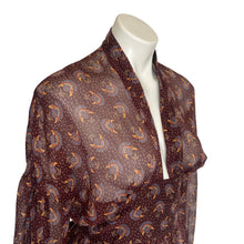 Load image into Gallery viewer, Zara | Women&#39;s Burgundy Boho Print Sheer Tie Waist Top | Size: XS
