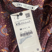 Load image into Gallery viewer, Zara | Women&#39;s Burgundy Boho Print Sheer Tie Waist Top | Size: XS
