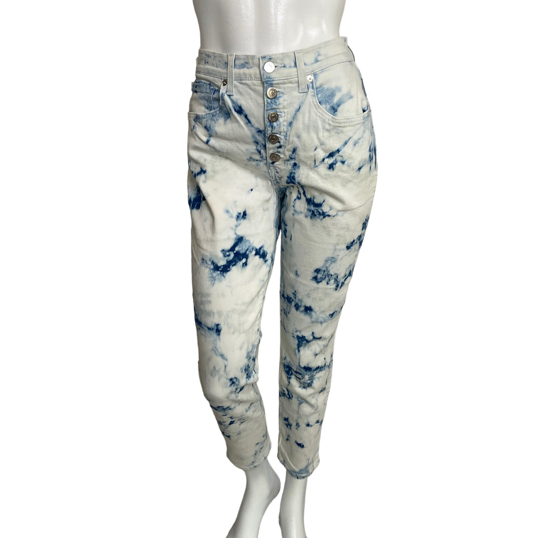 Veronica Beard | Women's White and Blue Tie Dye Button Fly High Rise Debbie Skinny Jeans | Size: 10