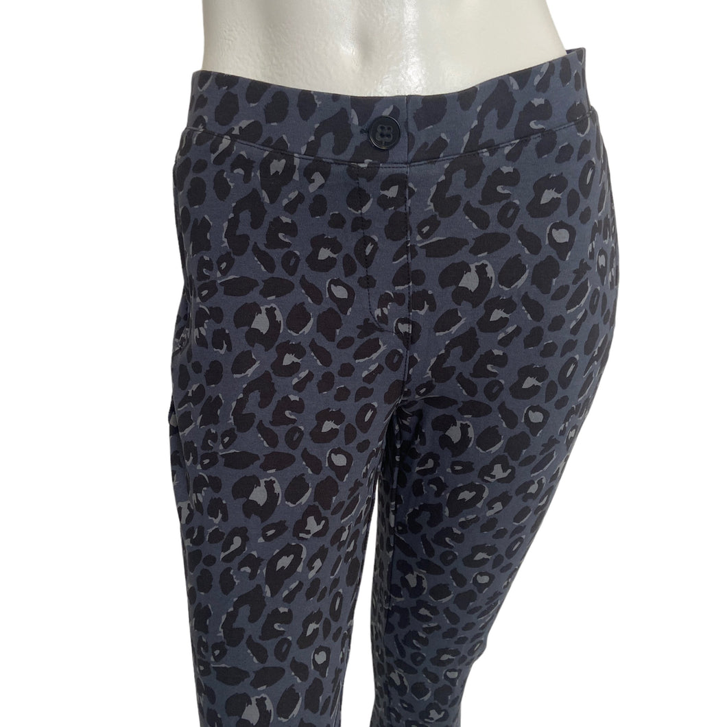 Betabrand | Women's Blue and Black Leopard Print Cropped Dress Pant | Size: L
