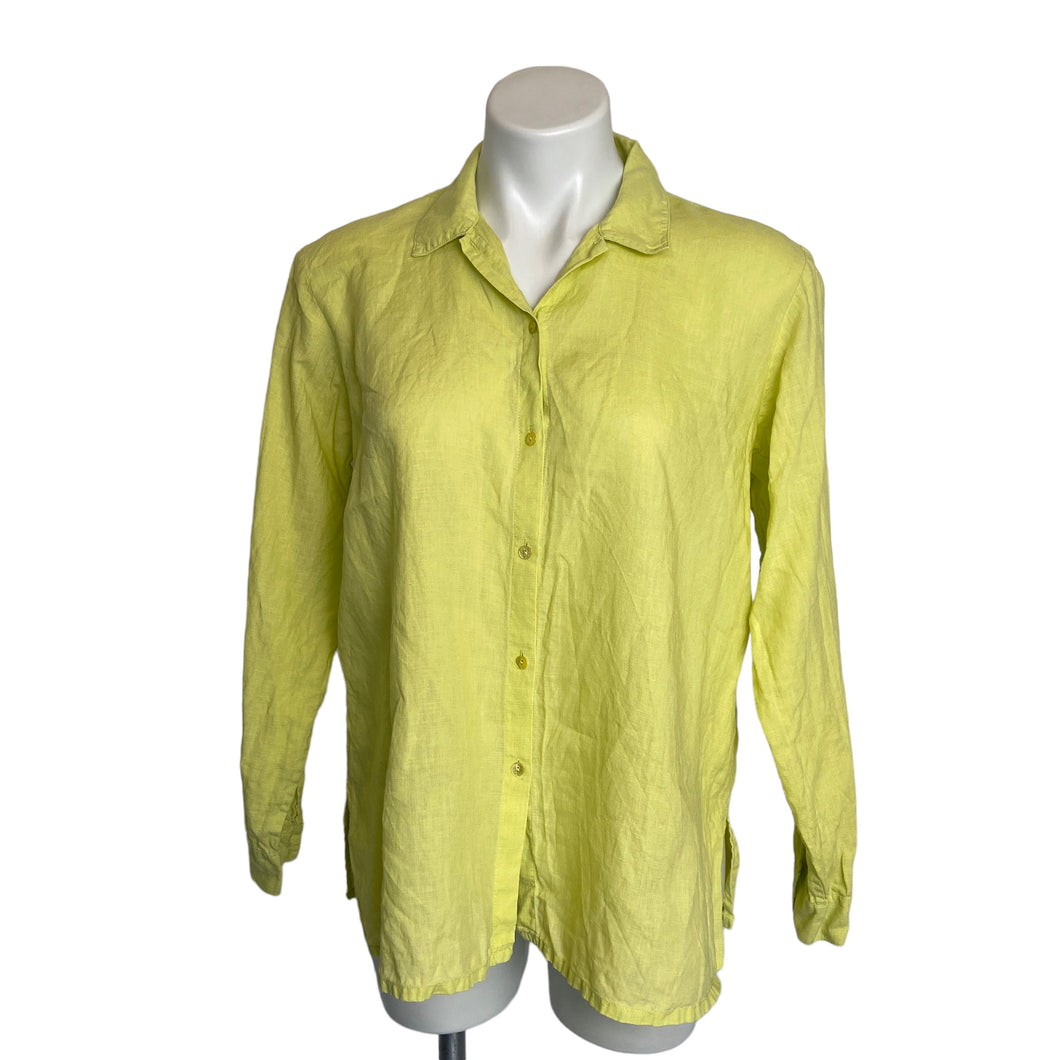 Eileen Fisher | Women's Bright Yellow Linen Button Down Blouse | Size: M Petite