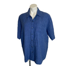 Load image into Gallery viewer, Flax | Women&#39;s Blue Button Down Short Sleeve Linen Top | Size: S
