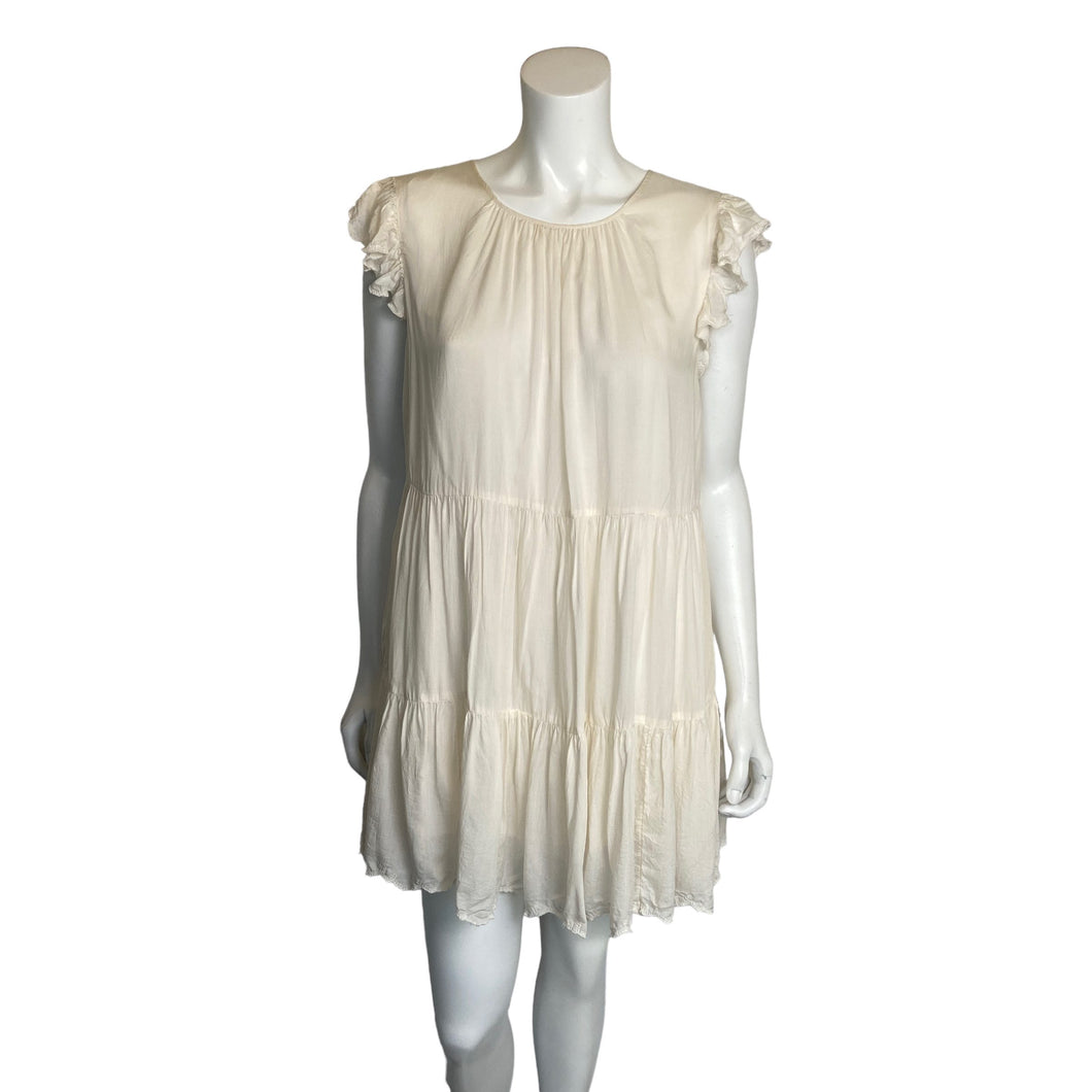 Wilfred | Women's Ivory Short Sleeve Flare Tie Back Mini Dress | Size: S