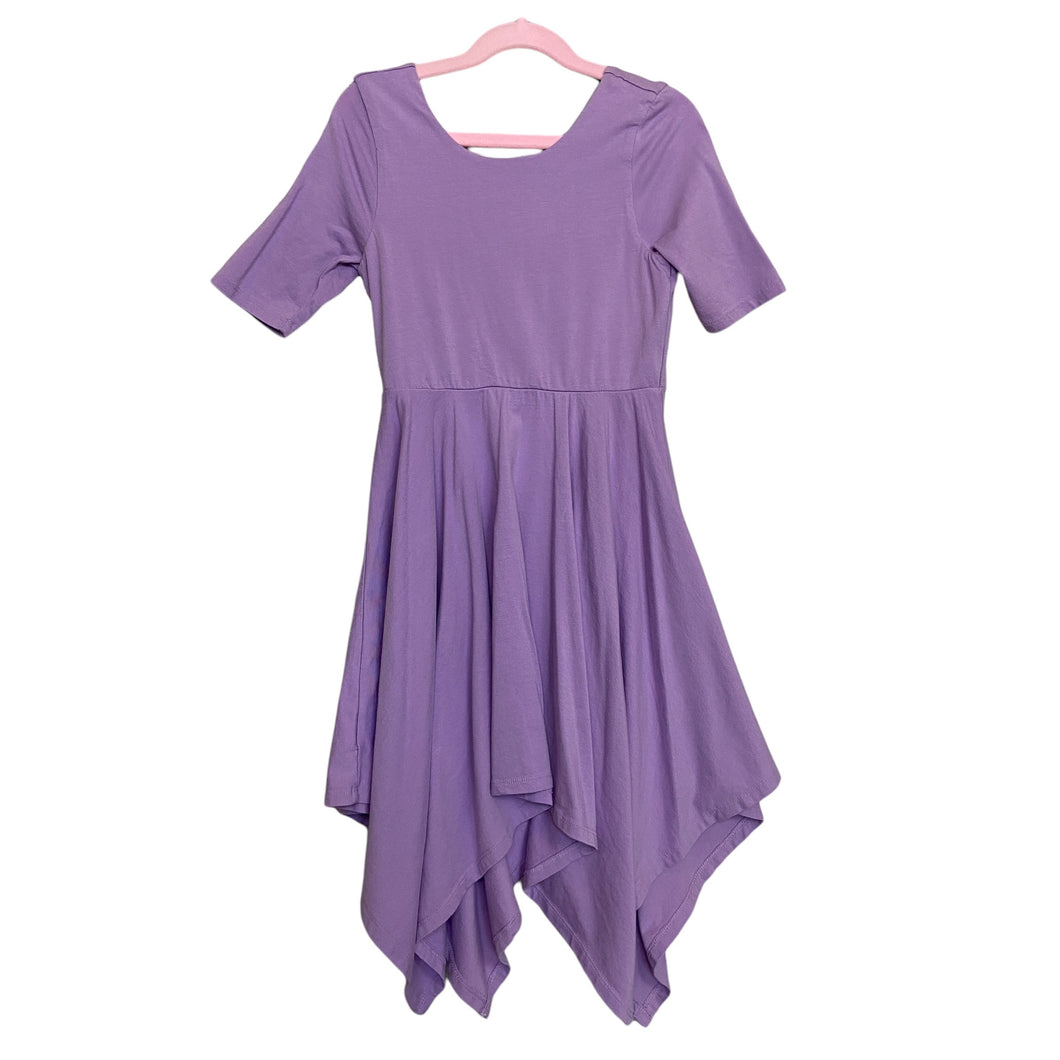 Tea | Girls Lavender Boat Neck Handkerchief Cut Fit and Flare Dress | Size: 7Y