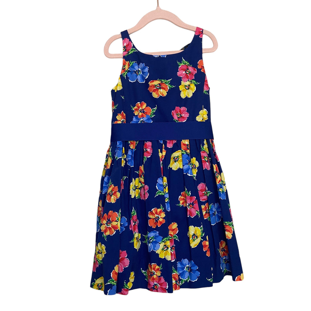 Polo Ralph Lauren | Girls Blue Multi Floral Sleeveless Dress with Ribbon Tie | Size: 6Y