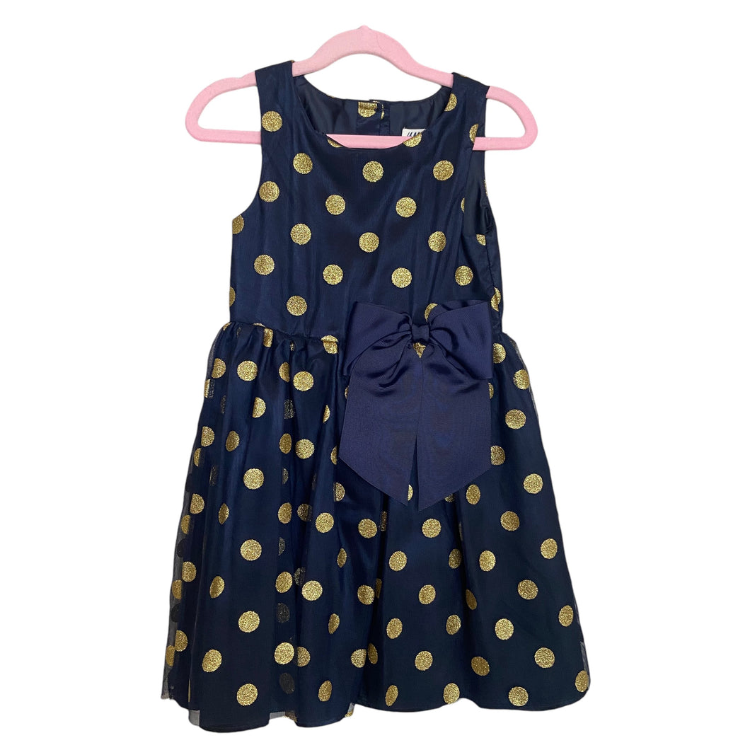 H&M | Girl's Navy Blue and Gold Polka Dot Dress | Size: 6-7Y
