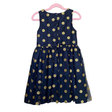 Load image into Gallery viewer, H&amp;M | Girl&#39;s Navy Blue and Gold Polka Dot Dress | Size: 6-7Y
