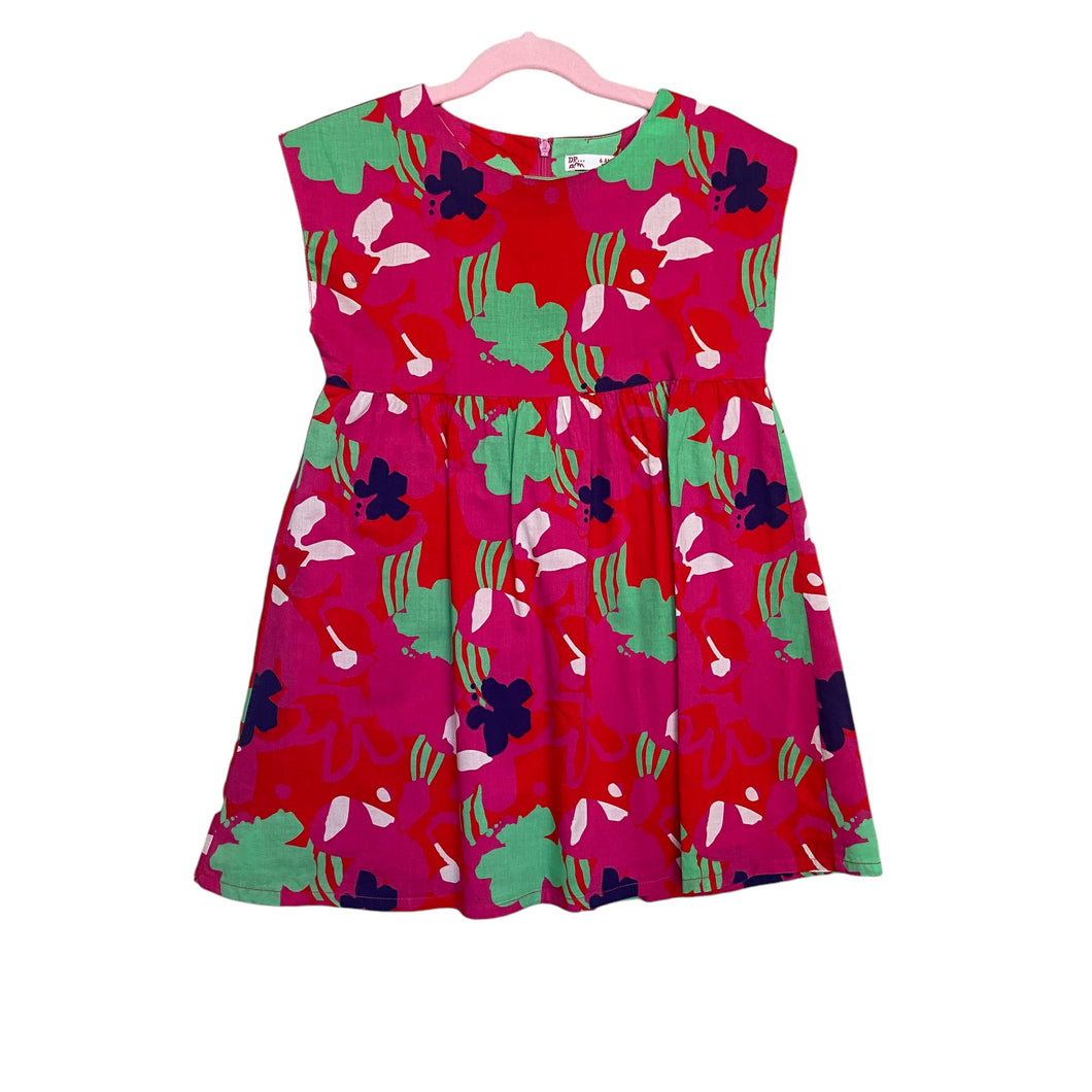 DP am | Girls Red/Pink/Blue/Green/White Abstract Floral Print Short Sleeved Dress | Size: 6Y