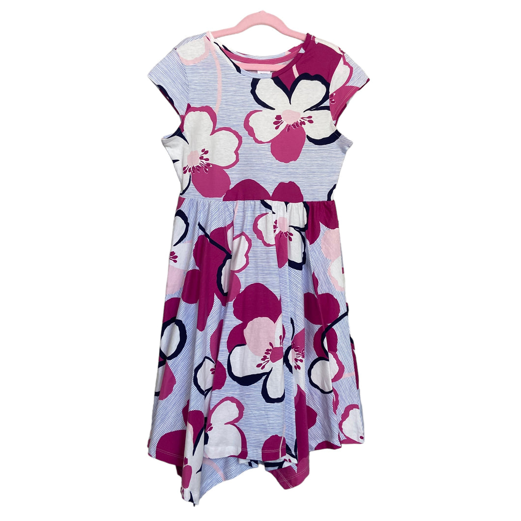 Gymboree | Girls White/Pink/Navy Large Floral Print Cap Sleeve Fit and Flare Dress | Size: 10-12Y