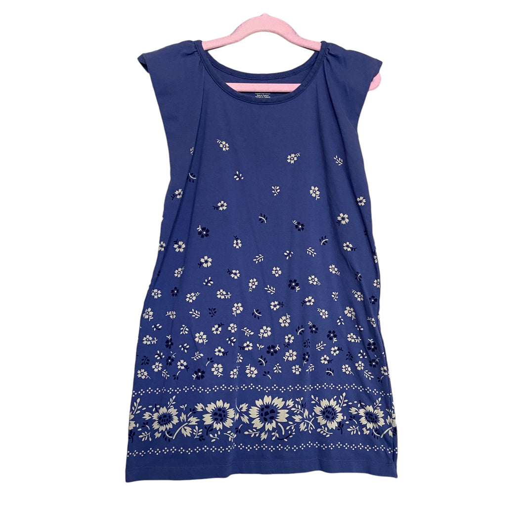Tea | Girls Light Blue/Dark Blue/Tan Floral Pattern Cotton Sleeveless Dress | Size: 7Y
