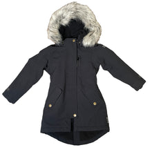 Load image into Gallery viewer, Molo | Kid&#39;s Black Peace Parka Winter Jacket with Faux Fur | Size: 6Y
