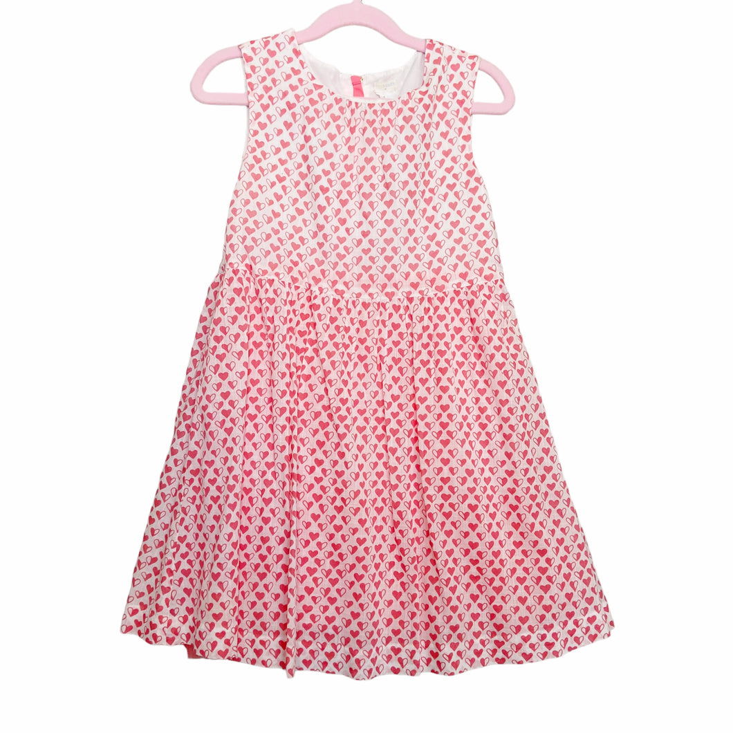 Crewcuts | Girl's Pink and White Heart Flare Dress | Size: 7Y