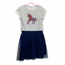 Load image into Gallery viewer, Gap | Girl&#39;s Gray and Navy Blue Unicorn Sequin Dress | Size: 10Y
