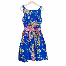 Load image into Gallery viewer, Polo Ralph Lauren | Girl&#39;s Blue and Floral Print Flare Dress with Belt | Size: 6Y
