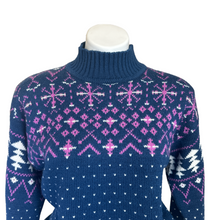 Load image into Gallery viewer, Summit County | Womens Vintage Blue and Purple Snowflake Print Turtleneck Wool Blend Pullover Sweater | Size: M
