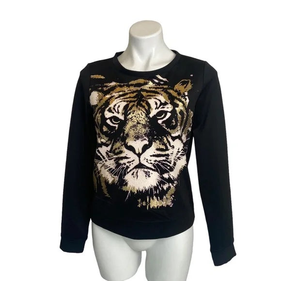 Bongo | Women's Black Tiger Graphic Print Pullover | Size: M