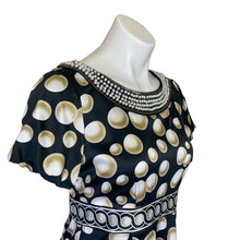 Load image into Gallery viewer, Eci | Women&#39;s Black Pattern Beaded Neck Short Sleeve Top | Size: 4
