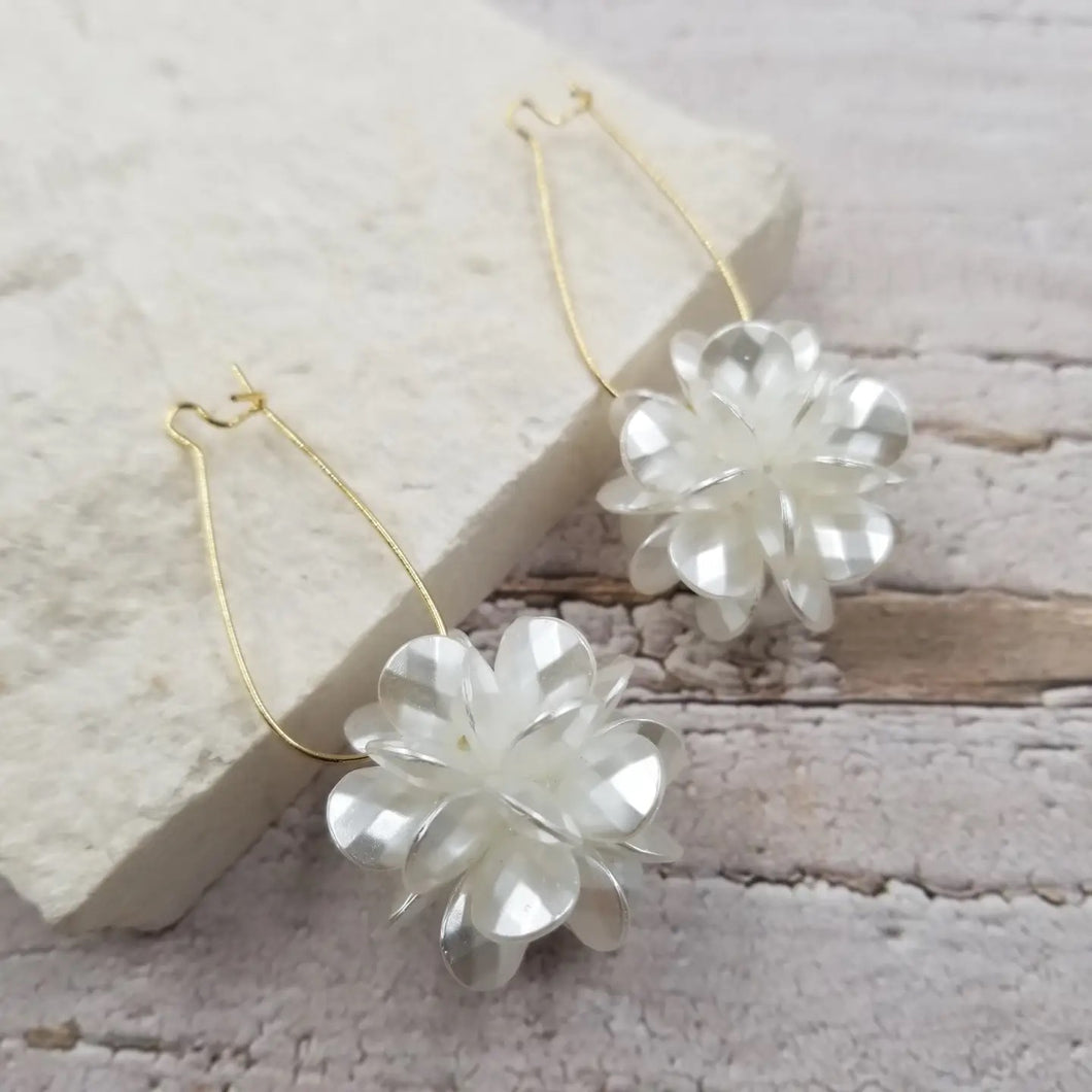 Women's Petal White Flower Dangle Earrings