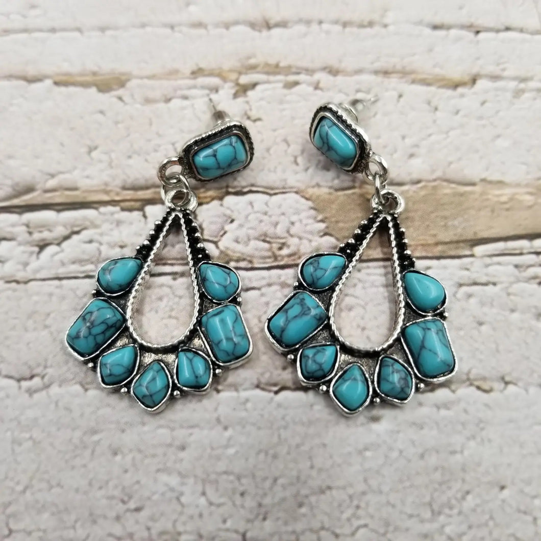 Women's Vintage Silver Turquoise Boho Dangle Earrings