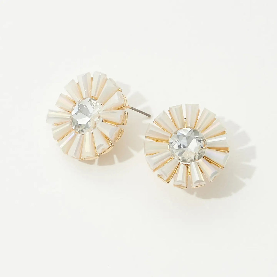 Women's White Glass and Stone Flower Earrings