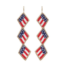 Load image into Gallery viewer, Women&#39;s Triple American Flag Seed Bead Dangle Earrings
