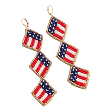 Load image into Gallery viewer, Women&#39;s Triple American Flag Seed Bead Dangle Earrings
