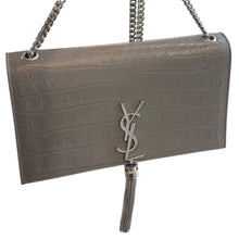 Load image into Gallery viewer, Saint Laurent Kate Croc-Embossed Gray Shoulder Bag | YSL Tassel Chain | Savour Clothing
