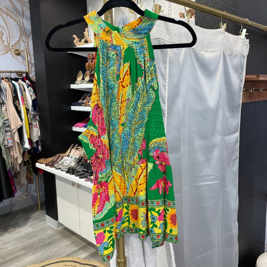 Cynthia Rowley | Women's Green Tropical Print Halter Top | Size: XL