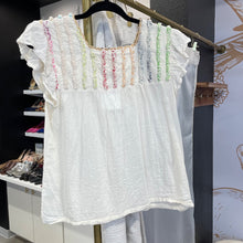 Load image into Gallery viewer, THML | Women&#39;s Cream and Colorful Fuzzy Short Sleeve Top | Size: S
