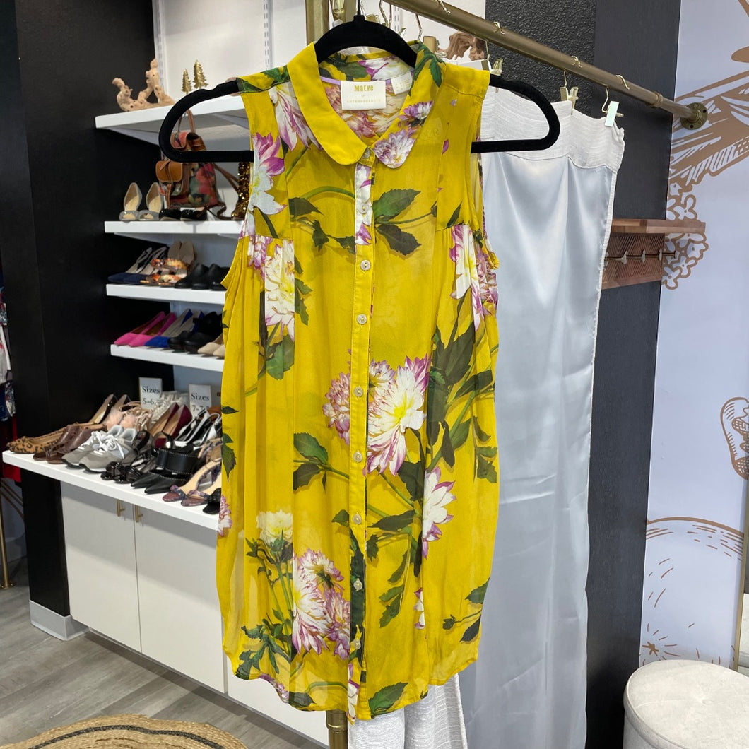 Anthropologie | Women's Maeve Yellow Floral Print Sleeveless Blouse | Size: 4